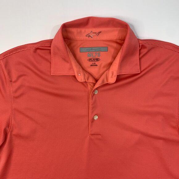 Greg Norman ML75 Polo Shirt Men L Large Peach Striped PlayDry Short Sleeve Golf - Picture 3 of 10